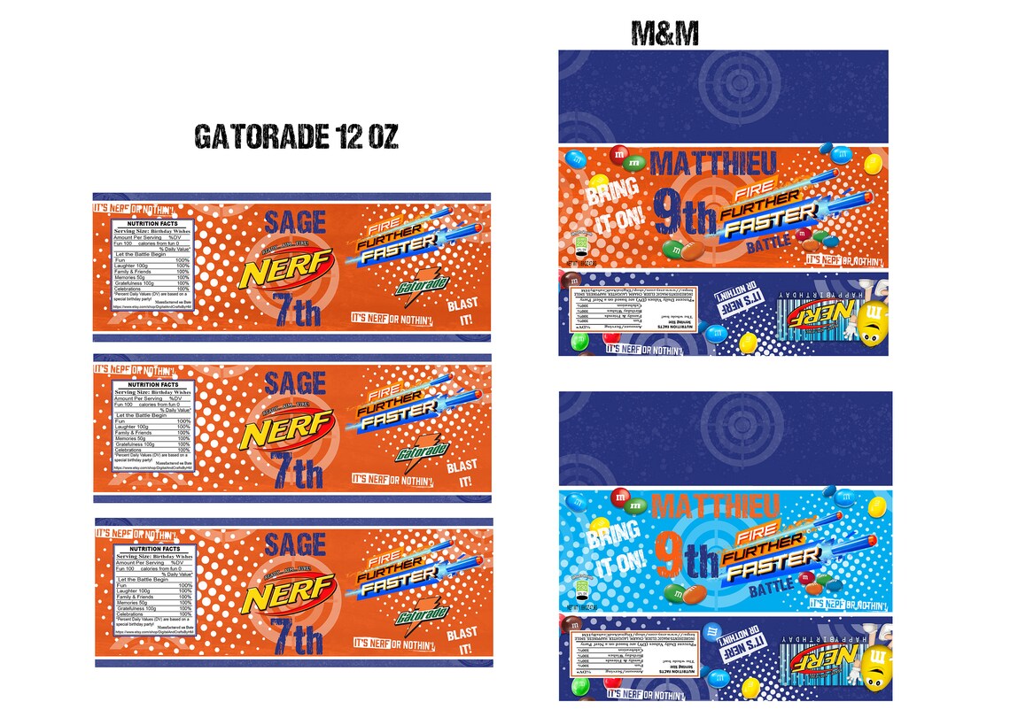 Nerf Party labels Nerf Birthday Theme Digital files you | Etsy