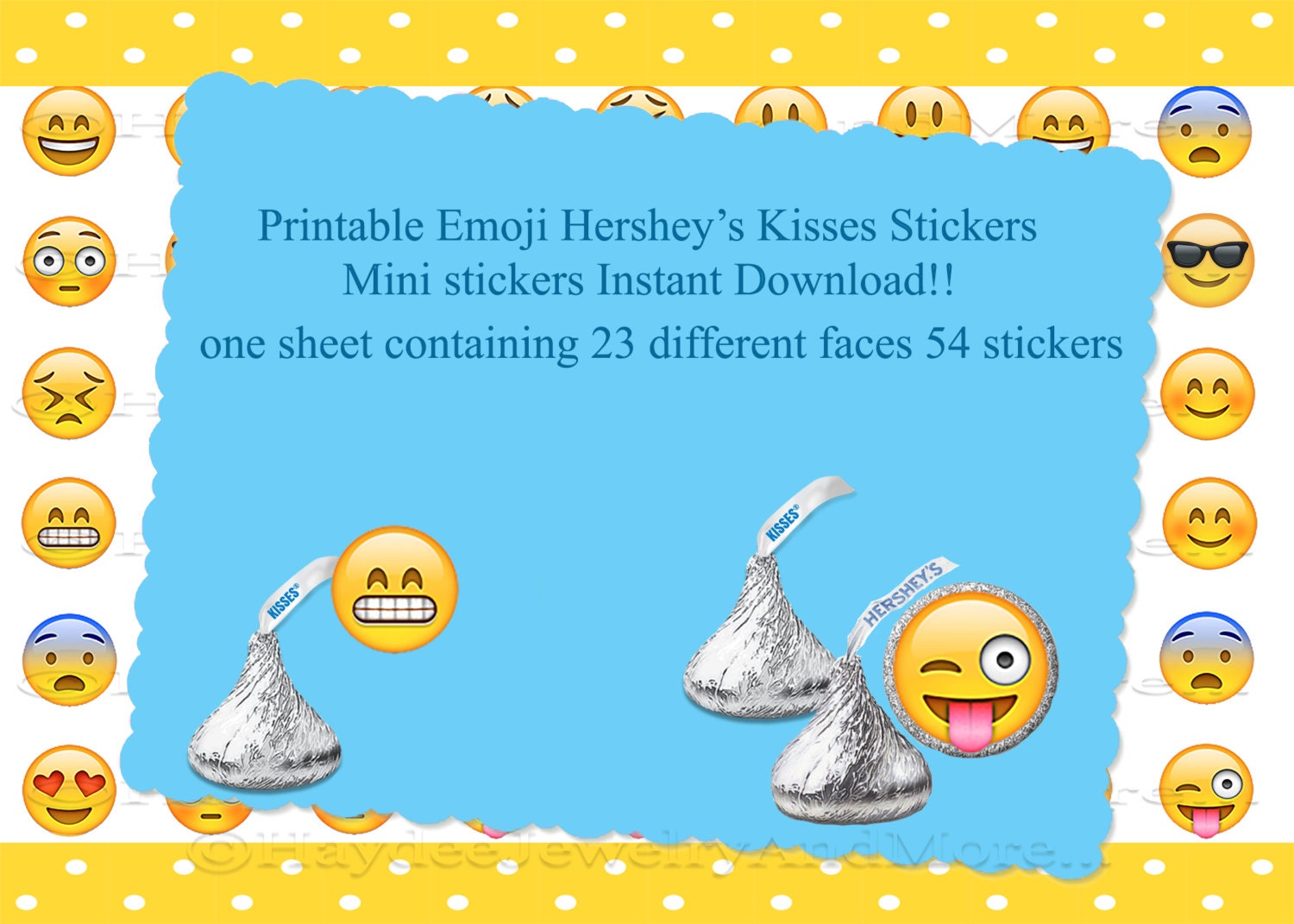 Printable Emoji Hersheys Kisses Stickers Mini stickers Etsy