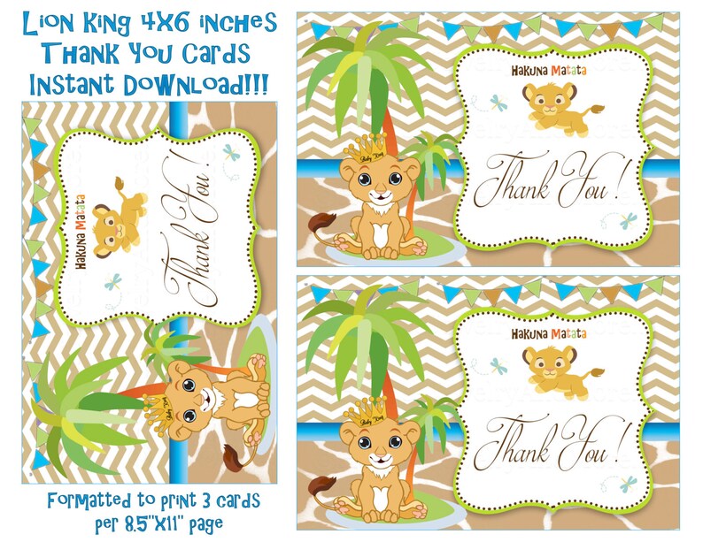 Lion King Thank You Card Nala Lion Kingbaby Shower Birthday Etsy