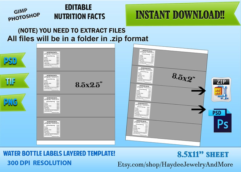 Water Bottle Labels Template Layered Template PSD PNG Etsy