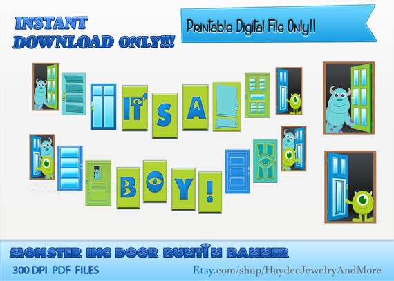 Monster Inc Door Buntin Banner Baby Shower Door Buntin Etsy