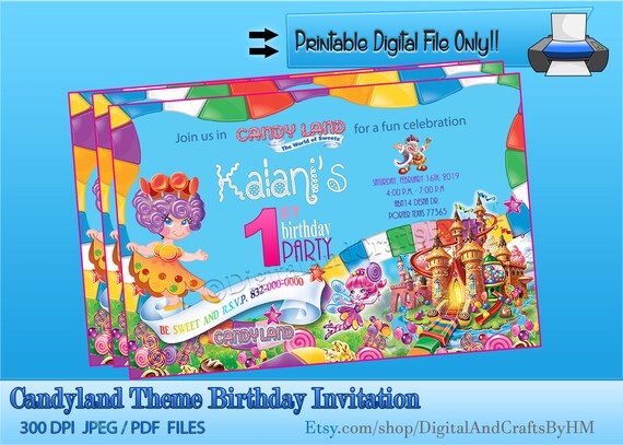 Candyland Theme Birthday Invitation Candyland Birthday Etsy