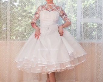 1950's "Pearl" trouwjurk met kanten lijfje, sweetheart halslijn, extra full circle rok en petticoat - op maat gemaakt om te passen