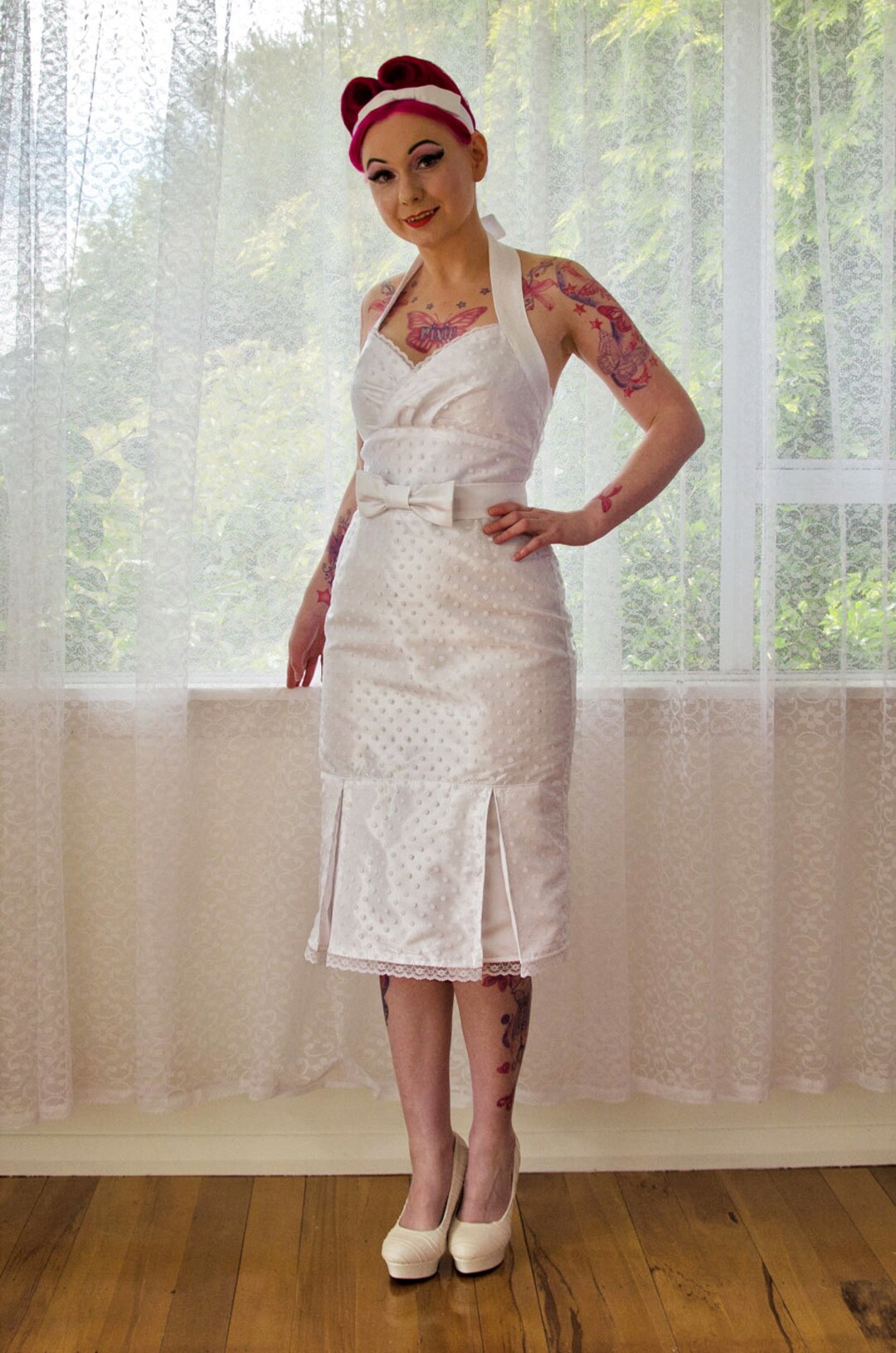 1950's Pin up Wedding Dress rosalia With a Wiggle Skirt, Polka Dot