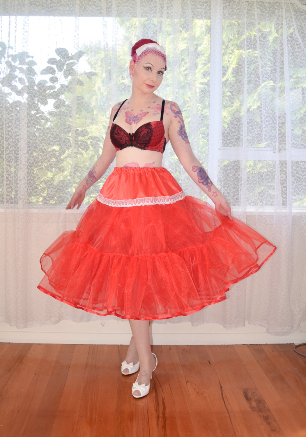 1950's Rockabilly "lara" Wedding Dress With Red Polka Dot Waistband, Full  Circle Skirt and Red Petticoat - Custom Made to Fit - Any Colour - Etsy