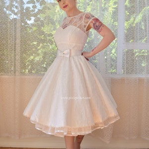 1950s 'Jessica' Rockabilly Wedding Dress with Lace Overlay, Sweetheart Neckline, Extra Full Circle Skirt and Petticoat - Custom made to fit