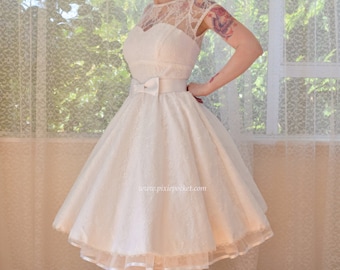 1950s 'Jessica' Rockabilly Wedding Dress with Lace Overlay, Sweetheart Neckline, Extra Full Circle Skirt and Petticoat - Custom made to fit