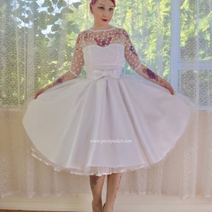 1950's "Anita" Polka Dot Wedding Dress with Sweetheart Neckline, Tulle Extra Full Circle Skirt and Petticoat - Custom made to fit