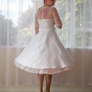 Ivory 1950's Annette Polka Dot Wedding Dress with Sweetheart Neckline, Tea Length Skirt and Petticoat Custom made to fit image 2