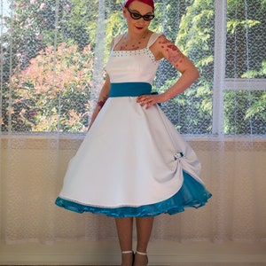 1950s Pin up Wedding Dress mindy Tea Length Style Peacock Blue Bow ...