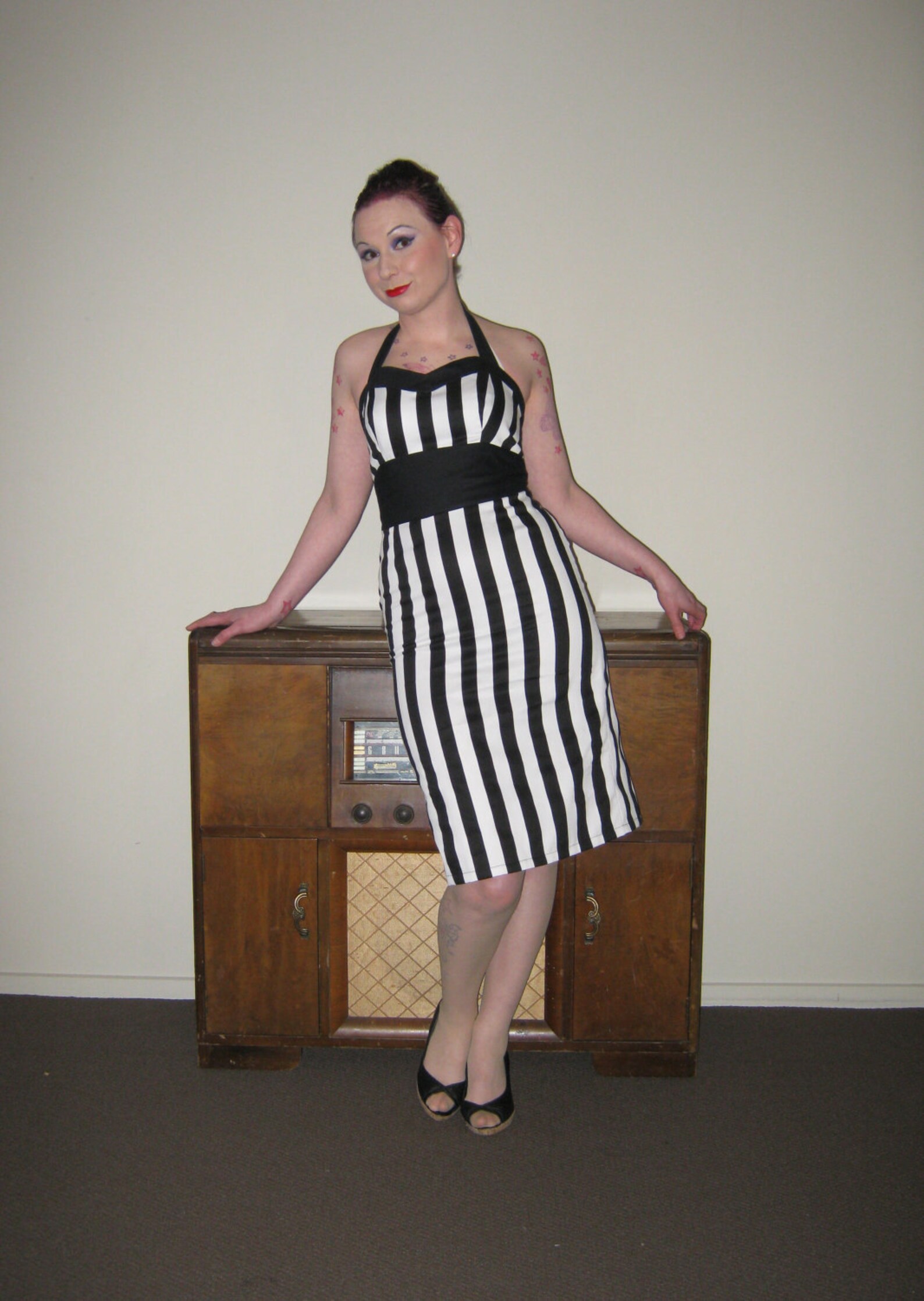 Black White Stripe Dress in a Tight Skirted 1950s Rockabilly | Etsy