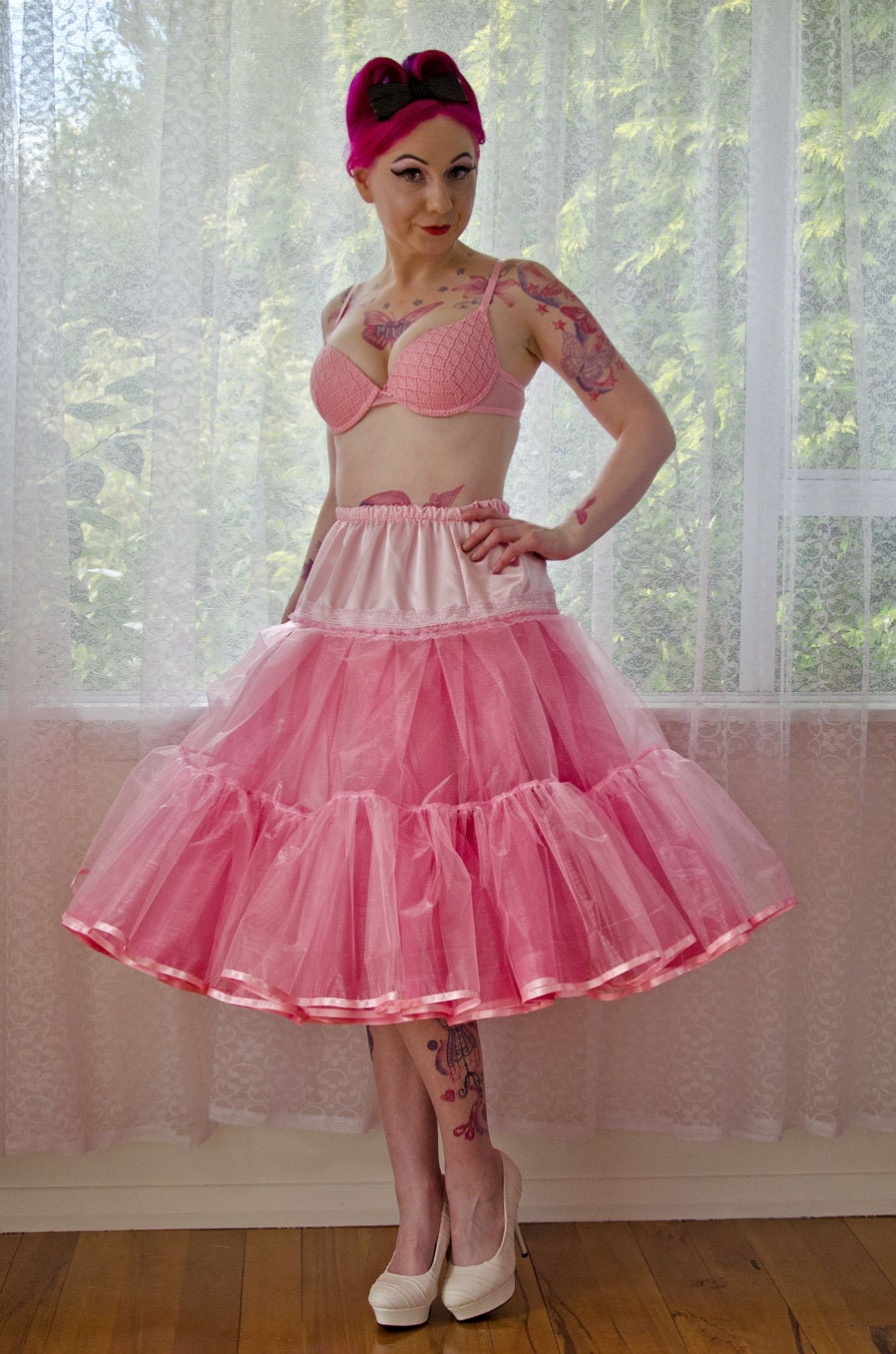1950's 'clover' Rockabilly Wedding Dress With Pink Polka Dot Overlay, Petal  Bodice, Full Circle Skirt & Petticoat - Custom Made to Fit - Etsy