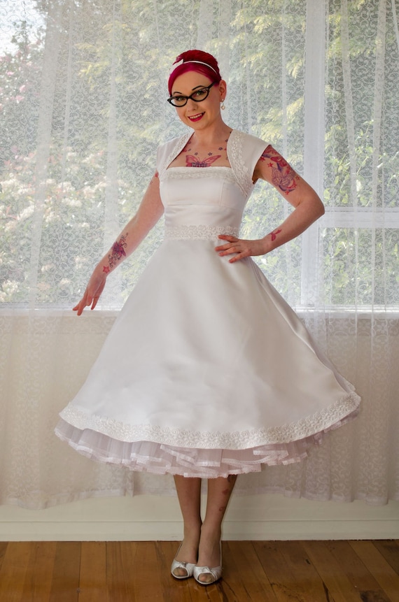 1950s 'Veronica' White Wedding Dress with Guipere Lace trim - Custom Made to Fit