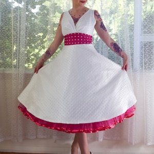 1950's Rockabilly "Fenella" Wedding Dress with Polka Dot Waistband and Matching Petticoat - Custom Made to Fit - Any Colour