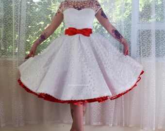Ivory 1950's 'mary Jane' Style Wedding Dress With Polka Dot Overlay,  Sweetheart Neckline, Tea Length Skirt & Petticoat - Custom Made to Fit -  Etsy