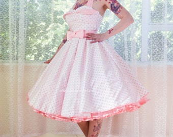 open lace back dress 1950s Vintage Short Pink Polka Dot Retro Wedding Dress Tea Length