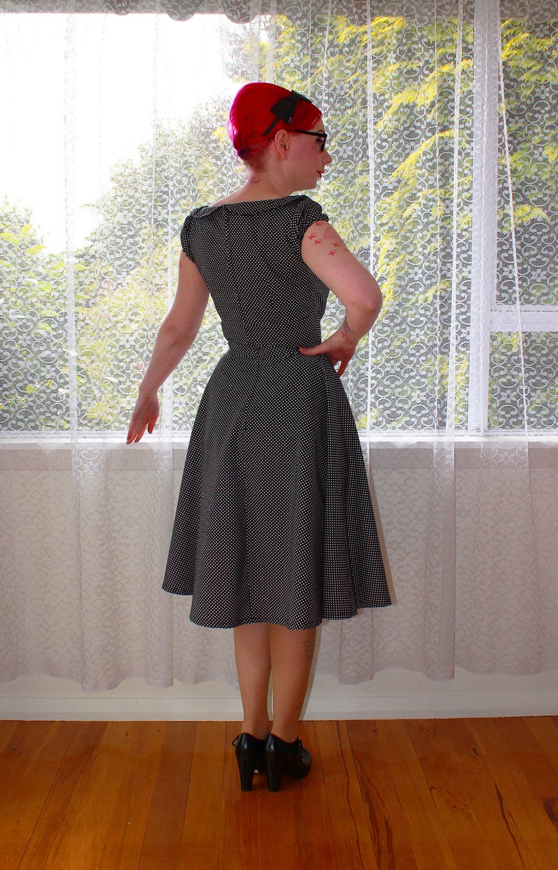 1950s Retro Mary Office Dress with Full Skirt, Peter Pan Collar and Puff Sleeves Any Colour Custom made to Fit image 4