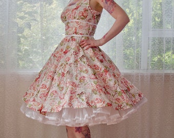 1950's Style "Rhoslyn" Fairy Full Circle Skirt Dress with Scoop Neckline and Ribbon Trim - custom made to fit