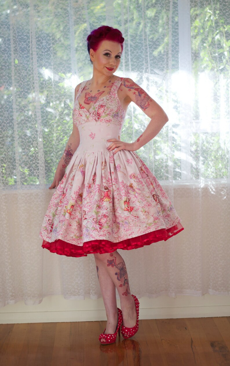 1950's Style Amelia Fairy Dress with Cross over Bodice and Drop Waist Full Circle Skirt custom made to fit image 1