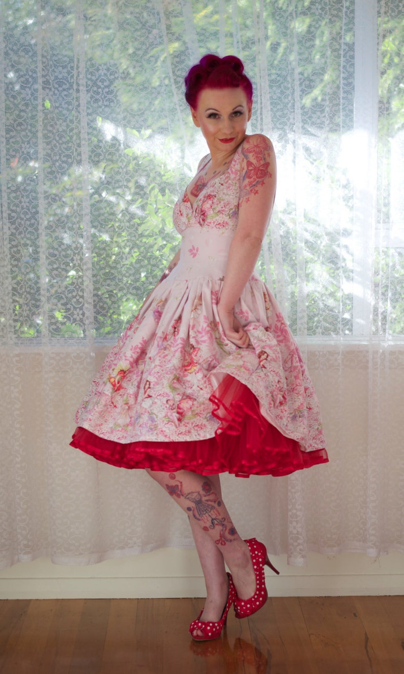 1950's Style Amelia Fairy Dress with Cross over Bodice and Drop Waist Full Circle Skirt custom made to fit image 3