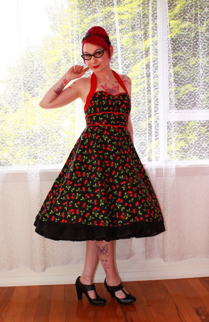Rockabilly Cherry 'Juanita' Dress with Red Cotton Etsy