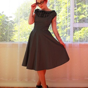 1950s Retro Mary Office Dress with Full Skirt, Peter Pan Collar and Puff Sleeves Any Colour Custom made to Fit image 1