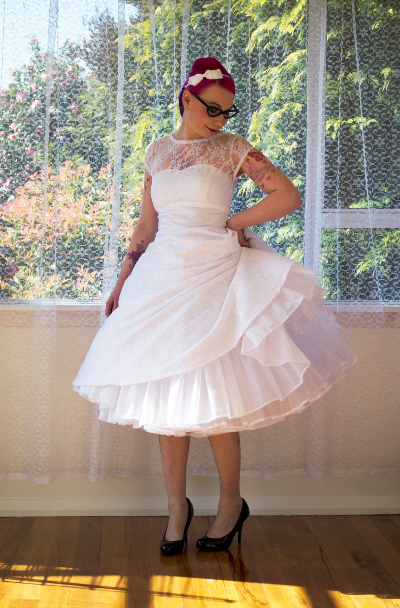 1950s Rockabilly Wedding Dress 'lacey' With Lace Overlay, Sweetheart 1950s Rockabilly Wedding Dress 'lacey' With Lace Overlay, Sweetheart