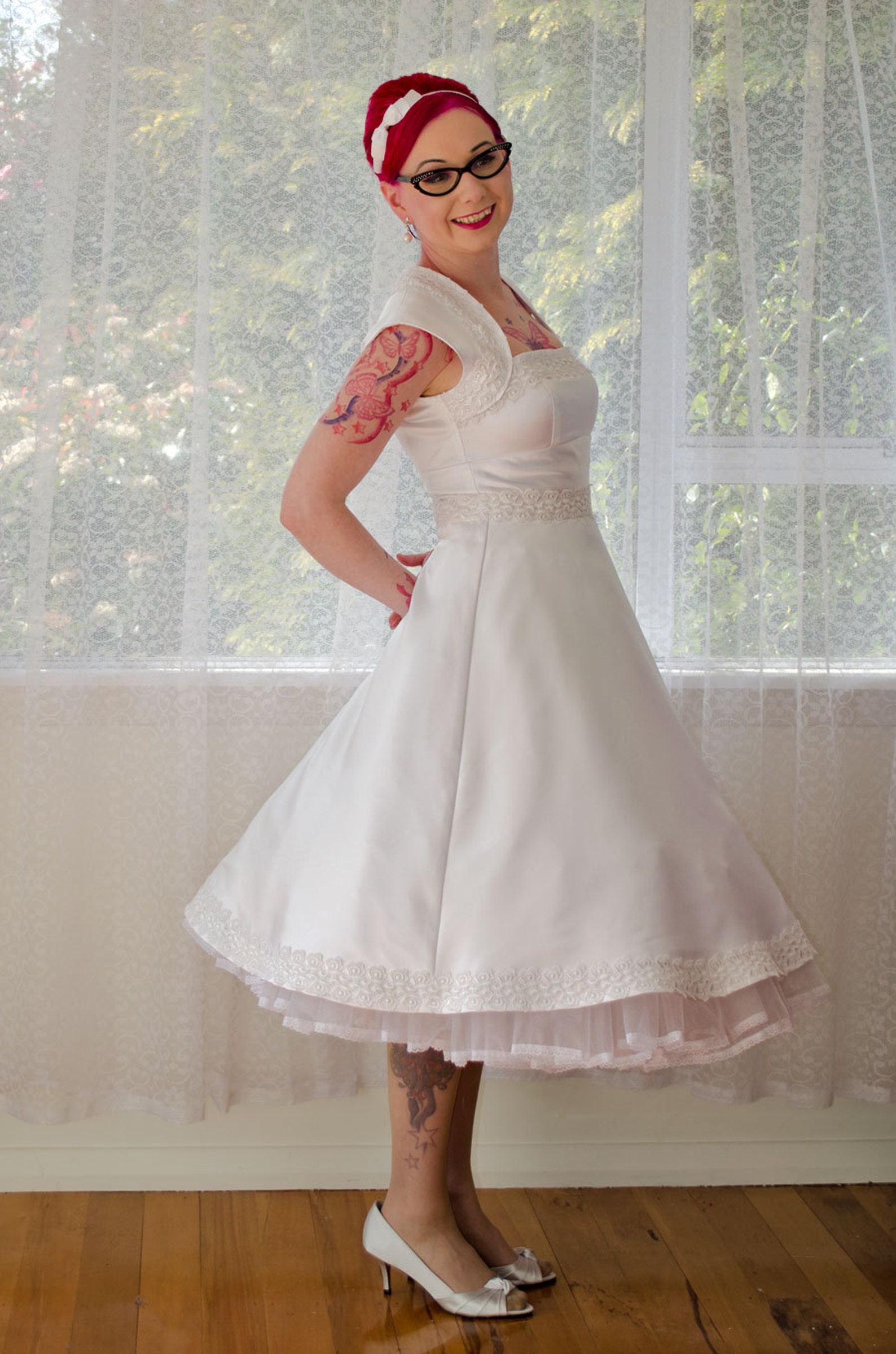 1950s 'veronica' White Wedding Dress With Guipere Lace - Etsy