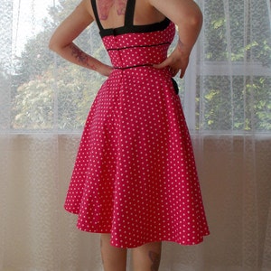 Rockabilly 1950s 'Jenny' Polka Dot Dress with Sweetheart Neckline, Black Lapels and Bow Pockets Any Colour Custom made to fit image 4