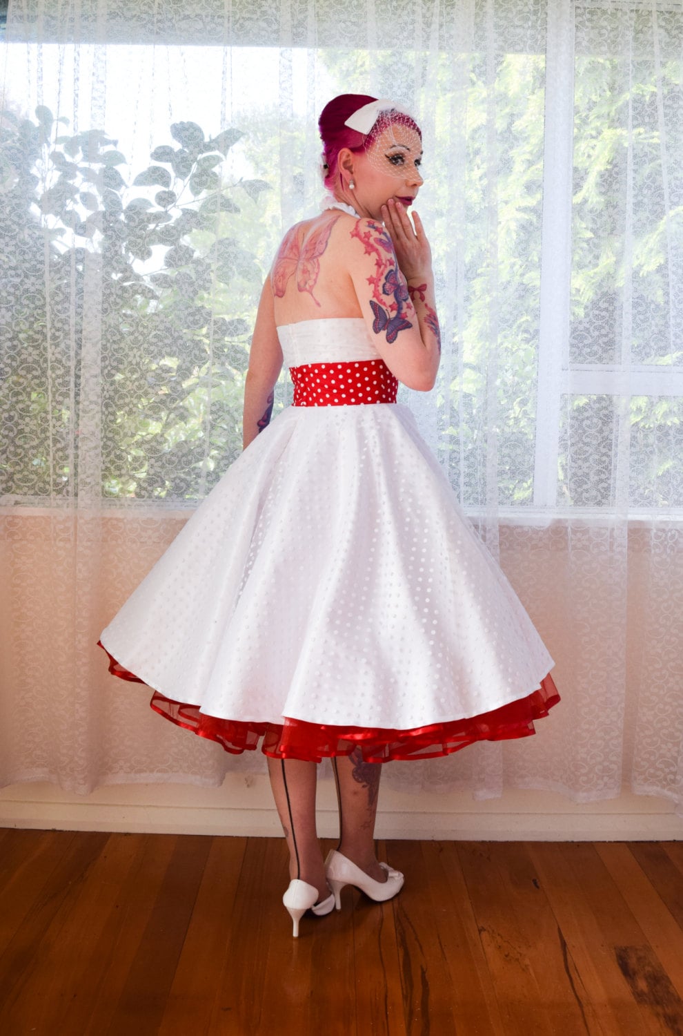 red rockabilly wedding dress Retro Rockabilly Red & White Wedding Rock n Roll Bride
