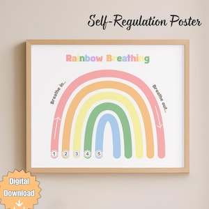 Plakat dla dzieci z motywem tęczowego oddechu | Kącik relaksu (wersja cyfrowa do pobrania)