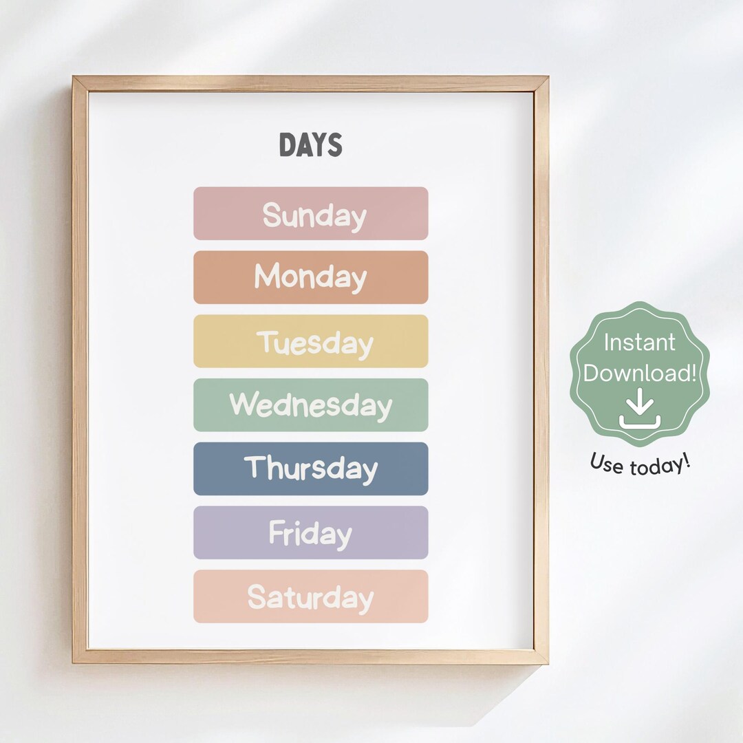 Educational Poster | Days of the Week | Classroom Printable | Boho ...