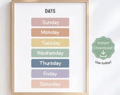 Educational Poster | Days of the Week | Classroom Printable | Boho Educational Wall Art (Instant Download)