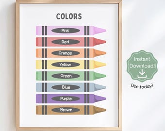 Farben Lernposter | Buntstift Farbkarte, Montessori Dekor (Digitaler Download)