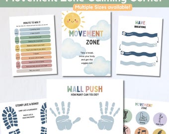 Pacchetto angolo calmante Movement Zone, stampabili per pause sensoriali, poster per pause cerebrali, kit per il movimento in classe, decorazioni SEL, pacchetto di attività per bambini