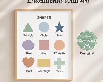 Formen Poster | Neutrale Boho lehrreiche Wandkunst | Montessori Printables (Digitaler Download)