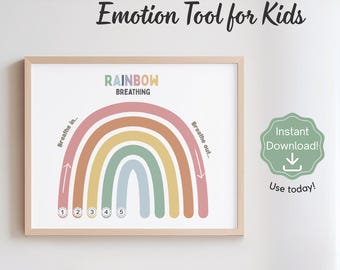Achtsam atmendes Regenbogen Poster | Calming Corner Wandkunst | Bewältigungsfähigkeiten & Selbstregulierungs-Tool | Boho Dekor (Instant Download)