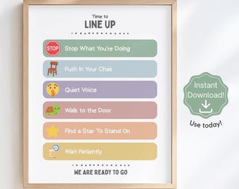 Line Up Poster for Kids, Classroom Management Printable, Line Up Procedure Chart, Preschool Kindergarten Decor (Digital Download)