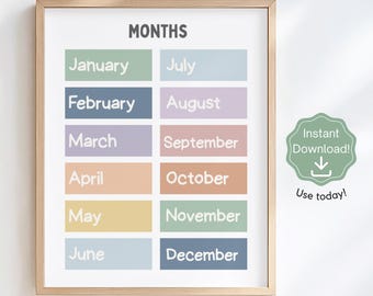 Monate des Jahres Poster | Boho Klassenzimmer Dekoration (Digitaler Download)