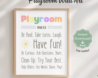 Spielzimmer Regeln, druckbare Kunst für Kinder, Verspieltes Kinder Dekor, digitaler Download PDF