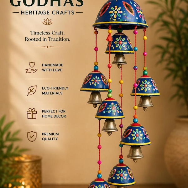 Handmade Indian Hanging Bells Wind Chime | Colorful Metal Bell Home Wall Décor
