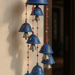 Handmade Indian Hanging Bells Wind Chime | Colorful Metal Bell Home Wall Décor