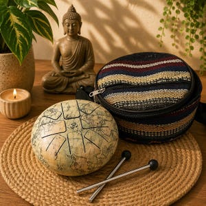 Steel Tongue Drum with World Map Design – Meditation & Healing Instrument