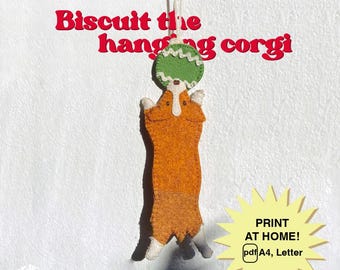 Wzór do szycia ozdoby z filcowych zwierzątek w kształcie corgi | Świąteczna dekoracja DIY dla psa (PDF)