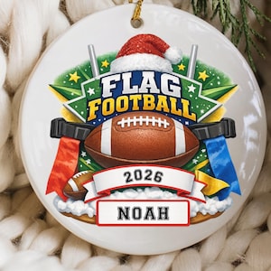 Personalized Flag Football Ornament, Custom Player Name Christmas Gift, Football Team Keepsake, Youth Athlete Ornament, Gift For Coach bild 1