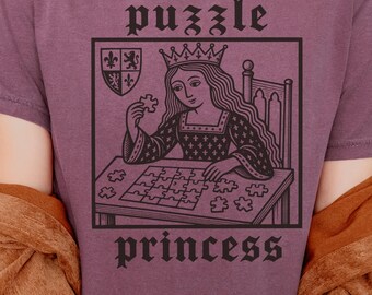 Pusselprinsesstaskjorta, pusselälskarepresent, medeltida prinsessa-t-shirt, folkkonst Castlecore-t-shirt, komfortfärger pussel-t-shirt