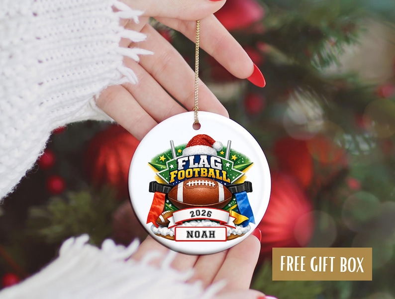 Personalized Flag Football Ornament, Custom Player Name Christmas Gift, Football Team Keepsake, Youth Athlete Ornament, Gift For Coach bild 5