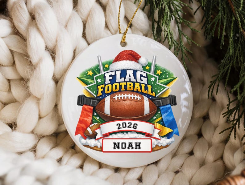 Personalized Flag Football Ornament, Custom Player Name Christmas Gift, Football Team Keepsake, Youth Athlete Ornament, Gift For Coach bild 1