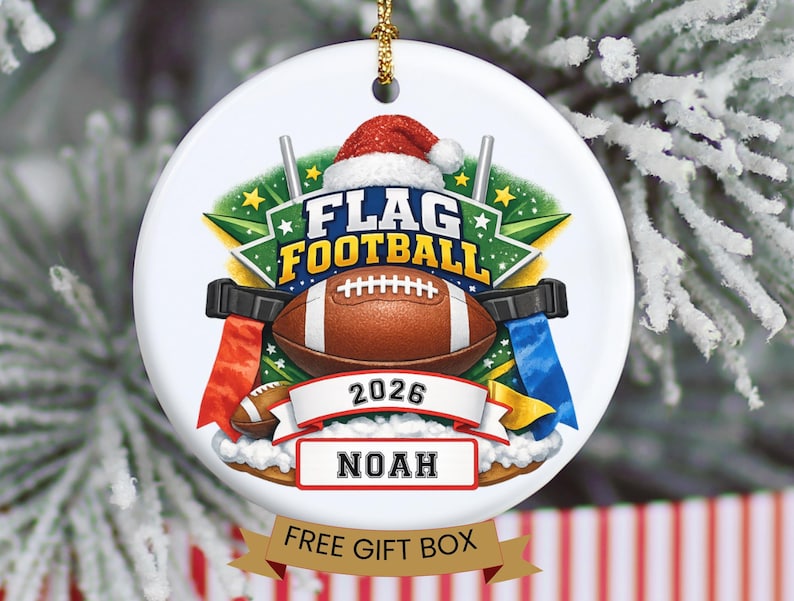 Personalized Flag Football Ornament, Custom Player Name Christmas Gift, Football Team Keepsake, Youth Athlete Ornament, Gift For Coach bild 3