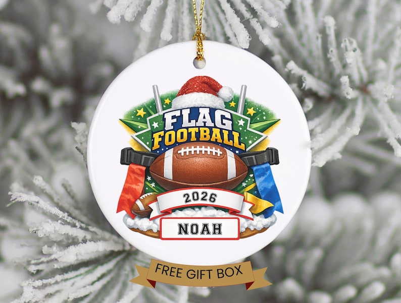 Personalized Flag Football Ornament, Custom Player Name Christmas Gift, Football Team Keepsake, Youth Athlete Ornament, Gift For Coach bild 2